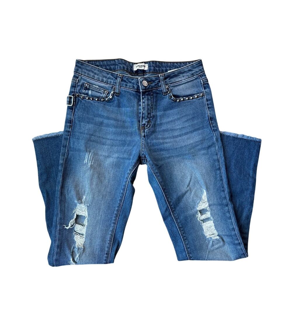 Zadig & Voltaire Eva Use Studded Slim Straight Leg Distressed Jeans, sz. 25